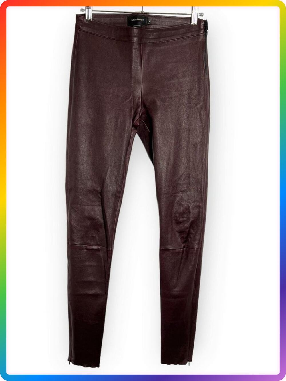 Mackage Lamb Leather Skinny Pants SIZE 8 Maroon Stretch Zip Ankle Leggings